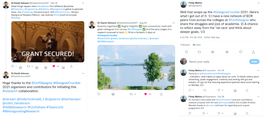 A selection of tweets showing favourable opinions of the Glasgow Crucible.