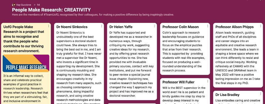 Screenshot of the linked Creativity nominees in a padlet gallery