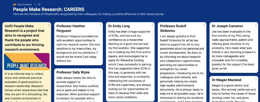 Screenshot of the linked Careers nominees in a padlet gallery