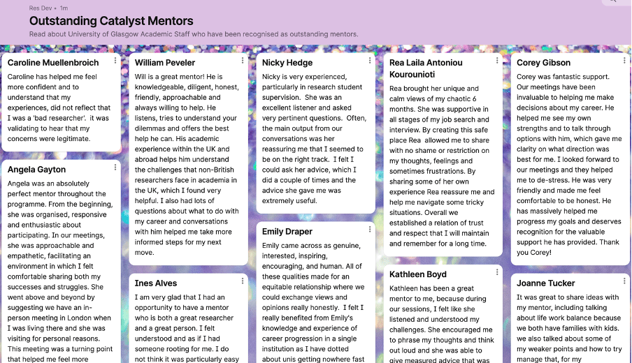 Screenshot of linked Padlet board