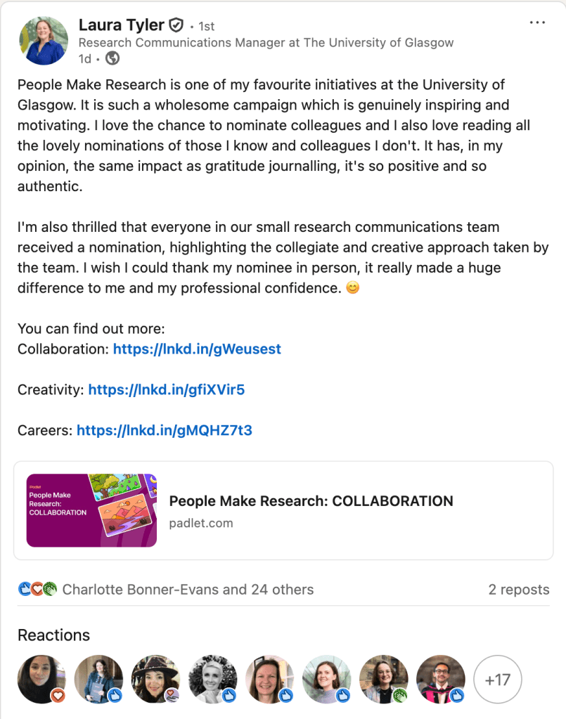screenshot of linked LinkedIn post