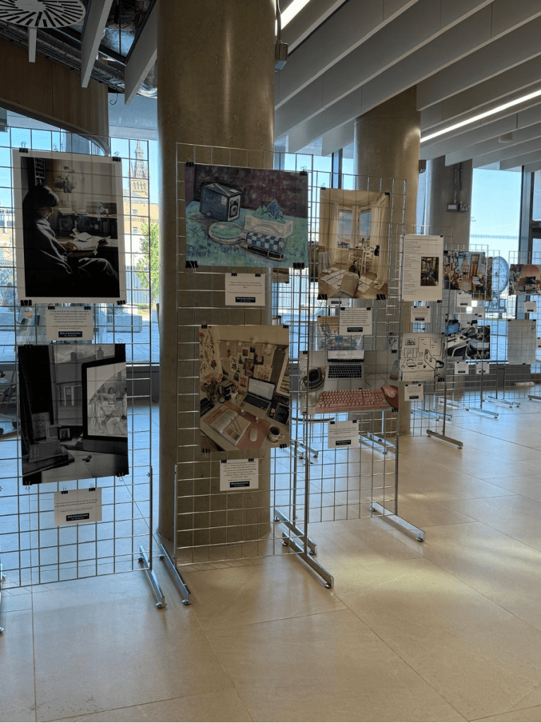 A photo of our Writing Spaces and Places exhibition at the Advanced Research Centre, May 2025